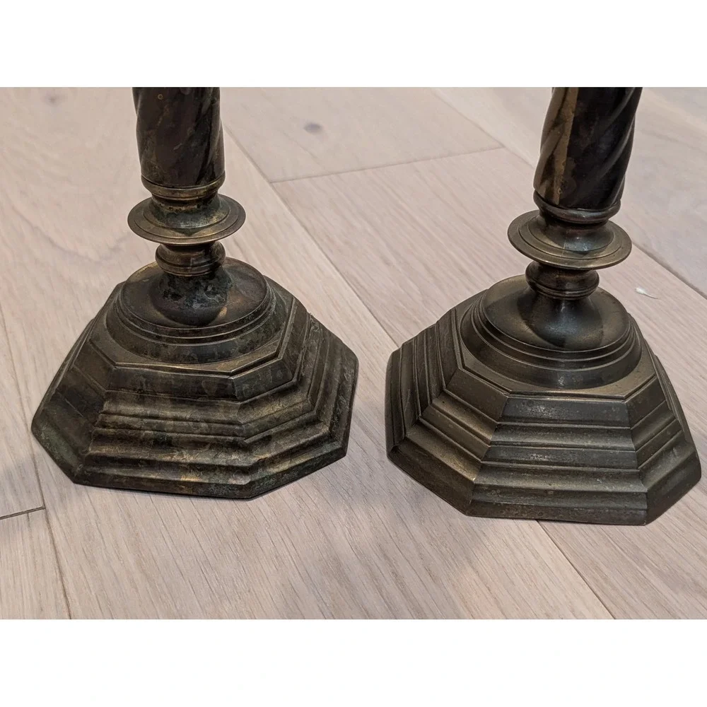 Vintage RIH Solid Brass Barley Twist Candlesticks – 12